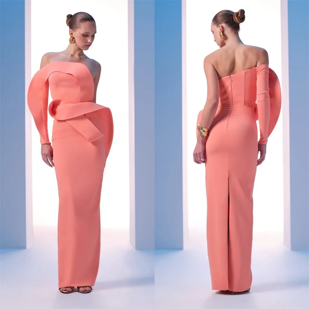 

Customized Evening Gown Saudi Arabia Dearin One-shoulder Column Ankle Length Open Back Skirts Hugging Bespoke Occasion Dresses F