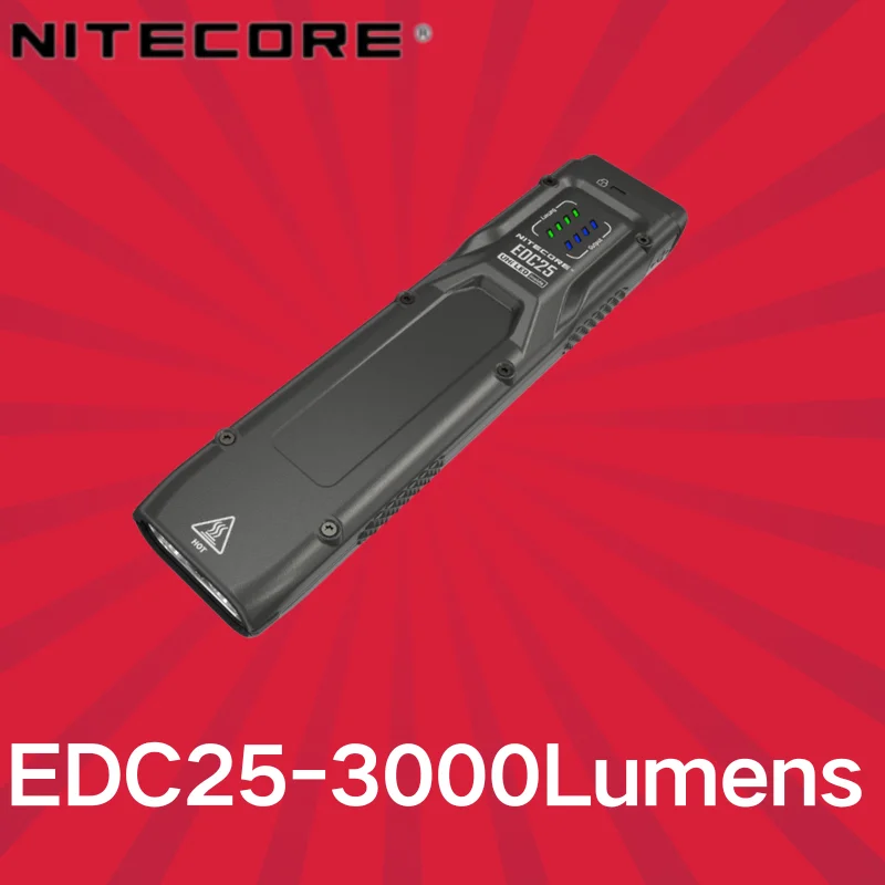 EDC25 Nitecore ไฟฉาย EDC แบบชาร์จไฟได้ชนิด C 3000ลูเมน, แบตเตอรี่ Li-ion 1,700mAh ในตัวกลางแจ้ง/ตั้งแคมป์