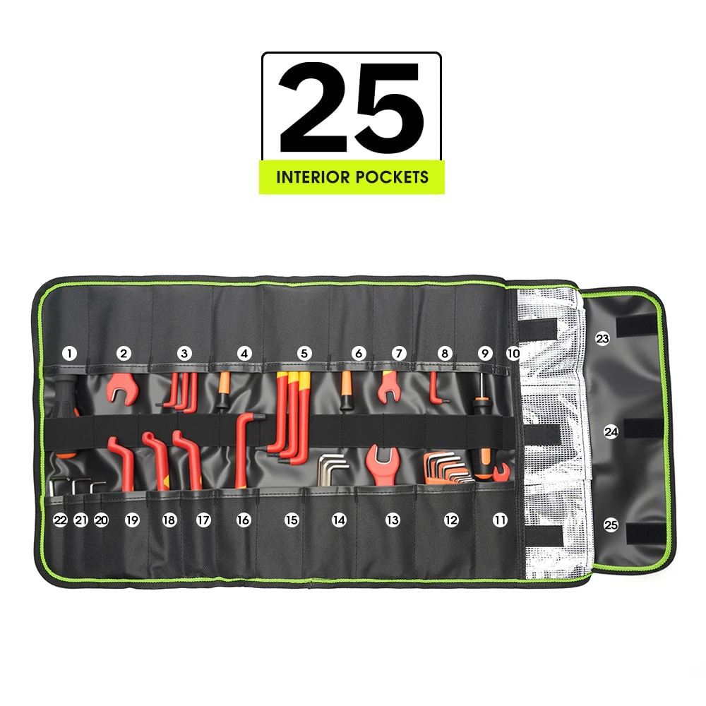 Roll-Up-Werkzeugtasche, Werkzeug-Organizer mit mehreren Taschen, 600 Denier, mit 6 Innentaschen, 68 x 36 cm, ideal für Handwerker, Elektriker – Detail 5