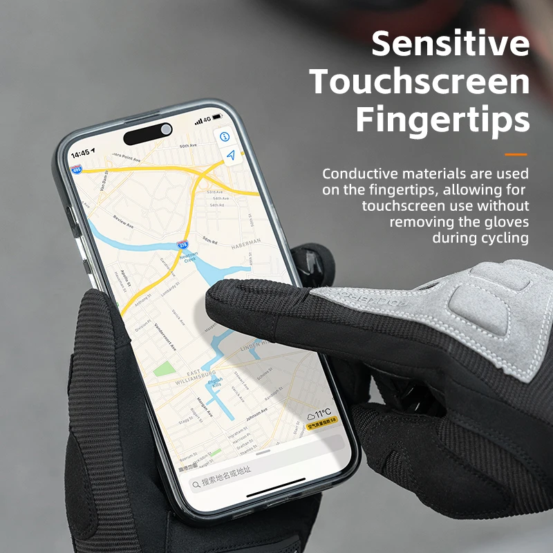 ROCKBROS Cycling Gloves Full Finger Gloves Breathable Anti-slip Palm Touch Screen Gloves Men Outdoor Sports Motorcycle Gloves