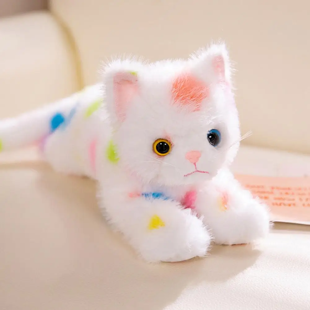 Cute Cat Plush Toys Rainbow Tie Dye Cat Plush Doll Soft Stuffed Toy for Kids Polka Dot Kitten Gift Xmas Present for Boys Polka