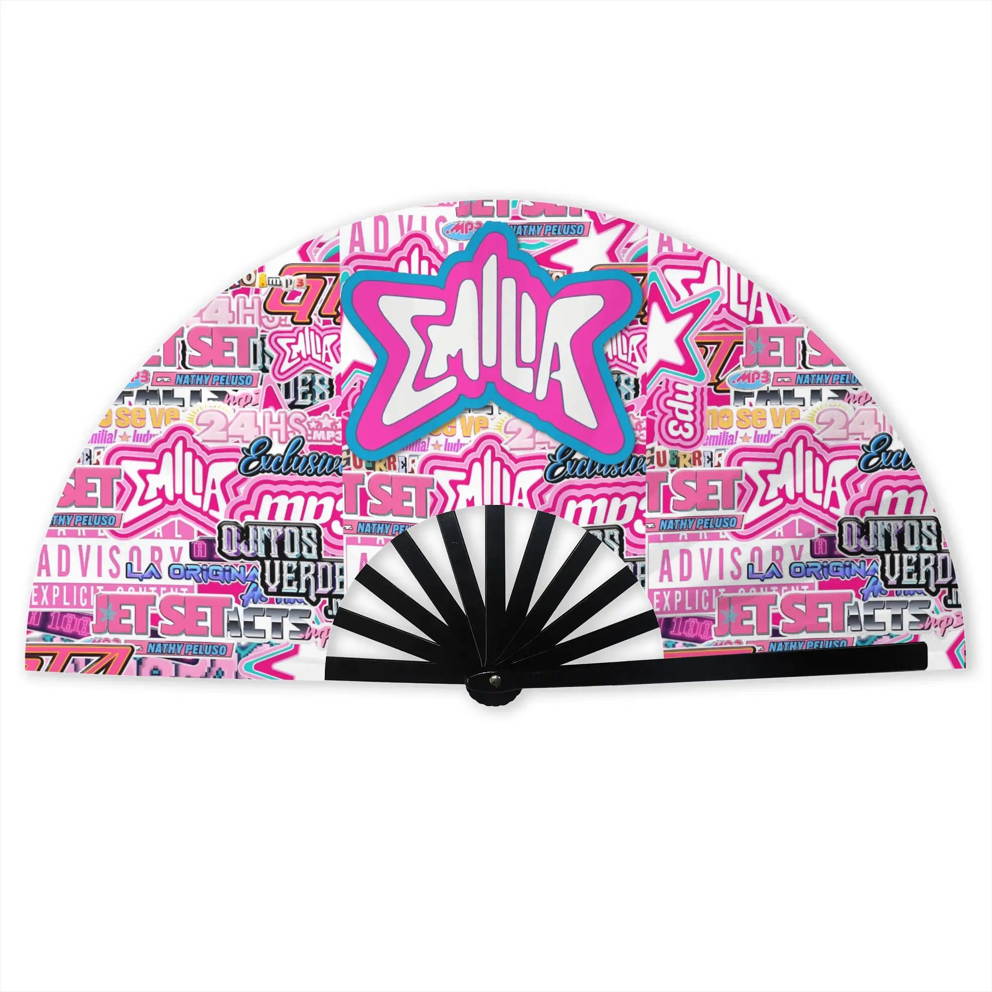E-Emilia Mernes Folding Fan Oriental Art Mp3 Singer Poster High-Quality Polyester Fans Gift Elegant Decorative Hand Fan