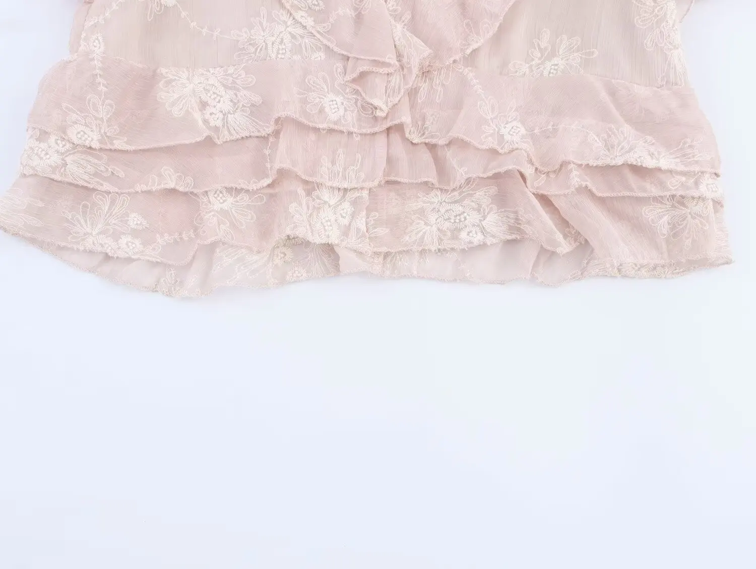 Maxdutti Minimalist Elegant Layered Embroidered Shirt Women Summer Blouse Tops French Chiffon V-neck Casual Short Sleeve Shirt