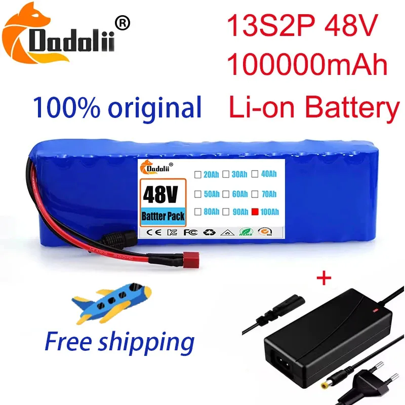 

13S2P 48V batttery 100000mAh 100Ah Lithium-ion Battery Pack with 250W 350W 500W 750W 1000W BMS And a complimentary 54.6V charger