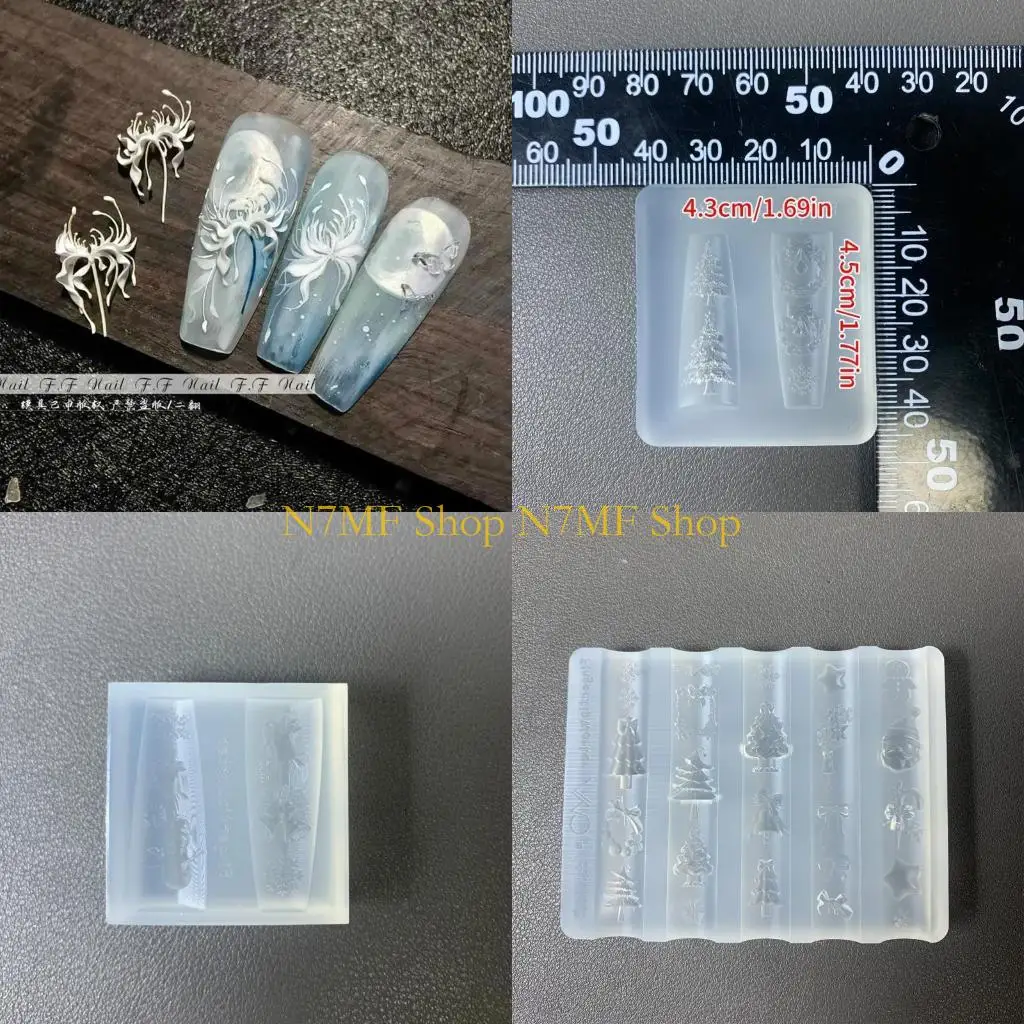 N7MF Soft Silicone Art Mold Manicure Carving Mold Christmas Patterns Moulds