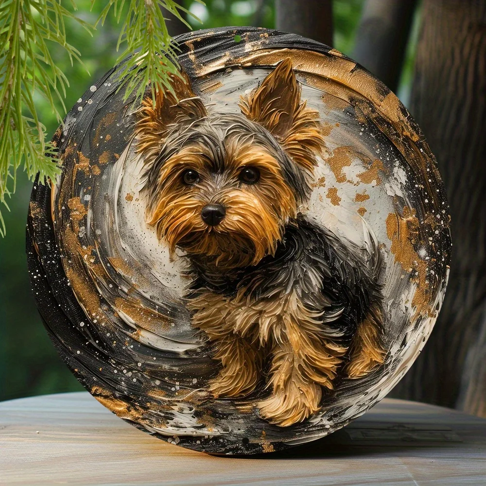 Faux Resin Painting Round Wreath Decorative Sign Dormitory Decoration Mother's Day Gifts Yorkshire Terrier Theme Decoration