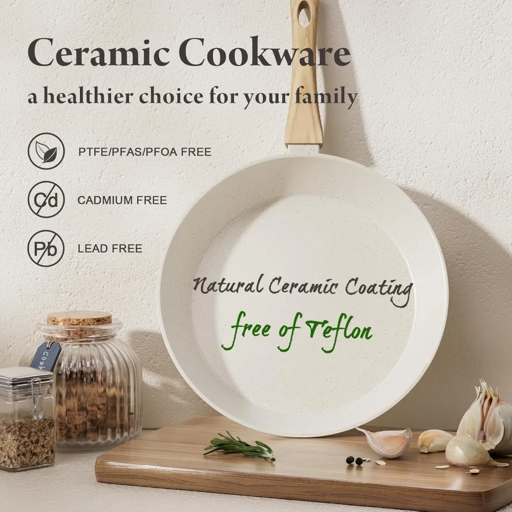 Conjunto de panelas e frigideiras de 24 peças, conjunto de panelas de cerâmica antiaderentes com 3 panelas, saudável, não tóxico, grande capacidade, compatível com indução