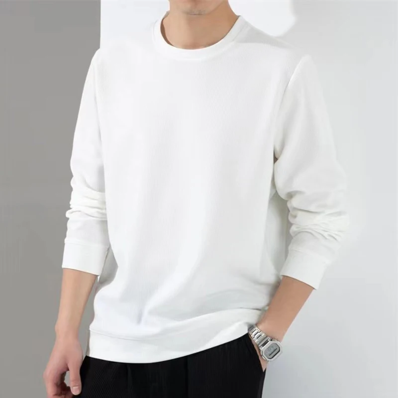 Autumn Winter Harajuku Waffle T Shirt Men Oversized Casual T-Shirts Long Sleeve Shirts Man O Neck Fashion Top Tees Male Clothes