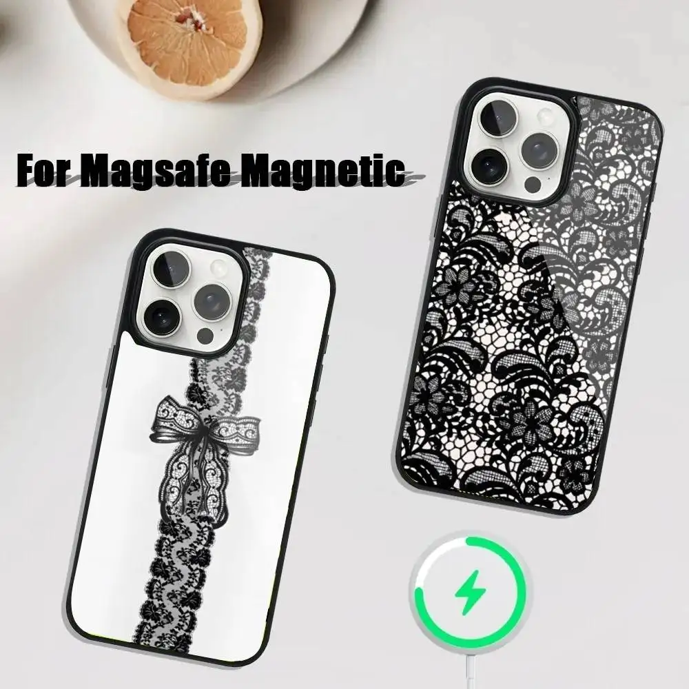 

Black lace print New Hot Phone Case For iPhone 17,16,15,14,13,12,11,Pro,Max,Plus,Mini,SE4,E Magnetic Magsafe Wireless Charging