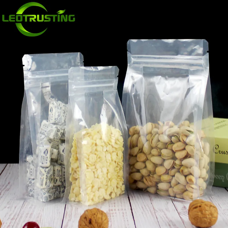 50pcs 3D Stand up Plastic Ziplock Storage Bag Clear Window Coffee Beans Sugar Snack Biscuit Nuts Beans Gifts Packaging Pouches