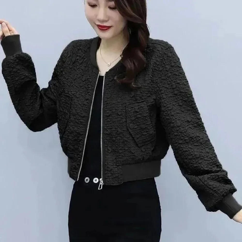 Autumn Winter Fashion O-Neck Zipper Pockets Solid Color Folds Jackets Women's Clothing Loose Commuter Tops Casual Female Coats