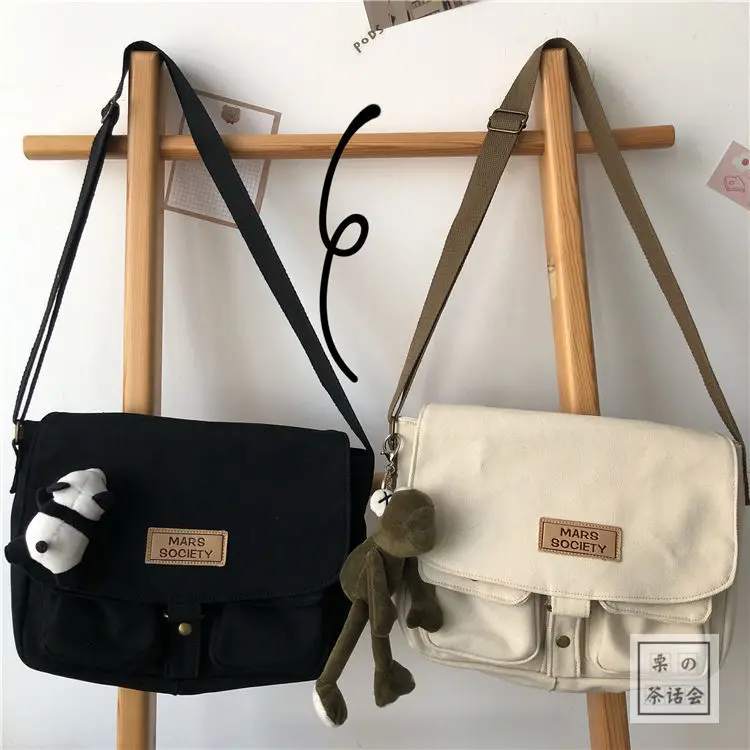 Borsa A Tracolla Grande In Tela Vintage - Unisex, Multitasche, Per Studenti, Lavoro E Viaggi, Colore Nero - 2