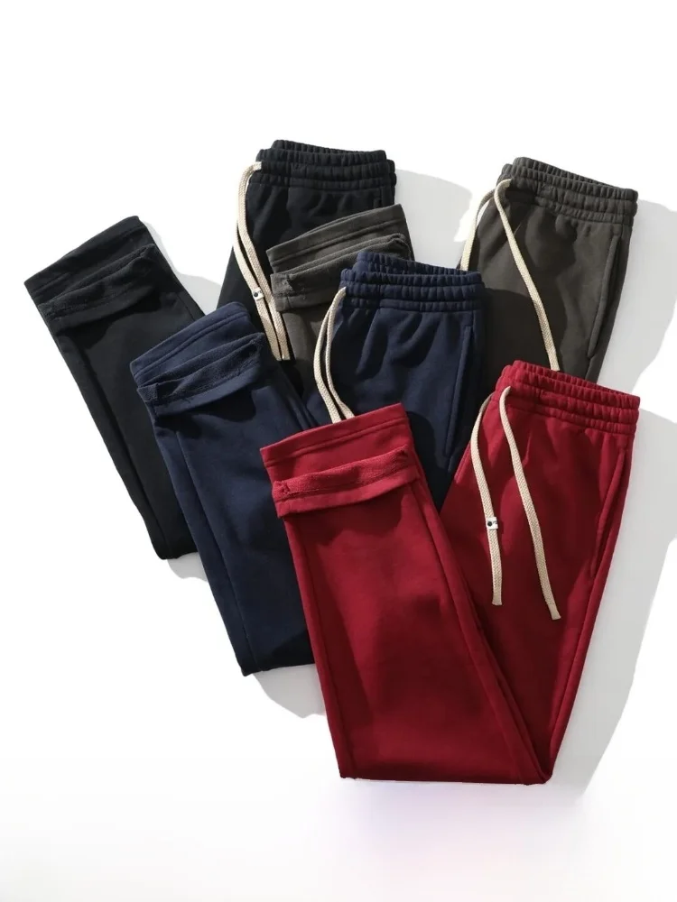 

Spor Loose Fit Straight Leg Pants 85 Cotton Blend 320g Heavyweight Pure Color Retro Sle Casual Trousers