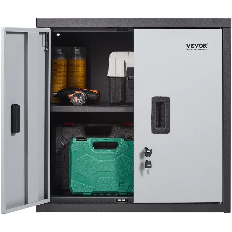 

Foldable Wall Cabinet Metal Garage Cabinet Wall Mounted 26' Small Cabinet 240 LBS Loading Capacity Adjustable Shelf Magnetic D