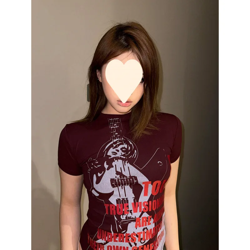 

2026 New Summer American Style Short Sleeve T Shirt Women Y2K Alt Aesthetic Slim Fit Casual Fashion Lady Daily Top