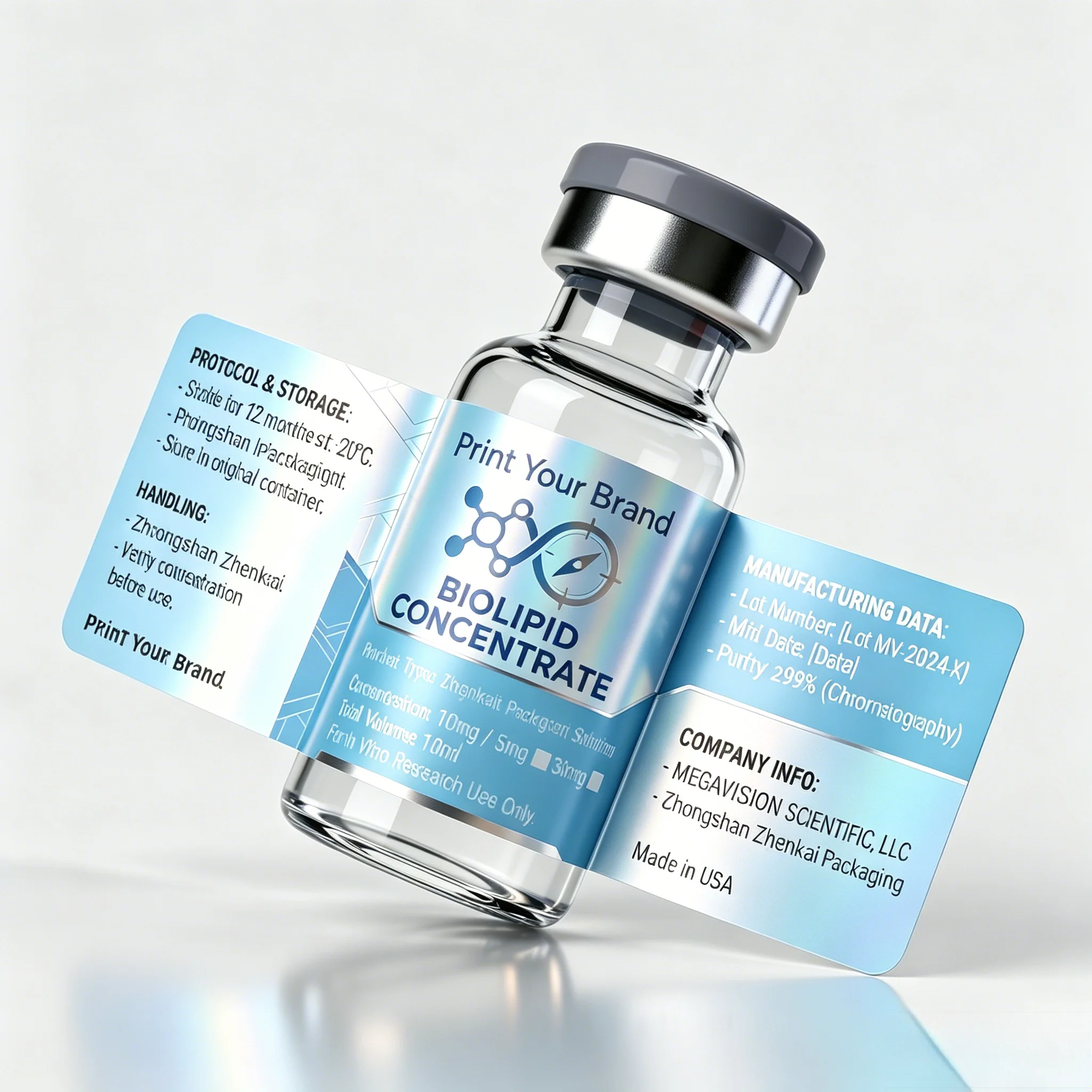 Custom Vinyl Stickers HD Waterproof Peptide Bottle Labels for 3ml 10ml Vials,Beauty Industry Use