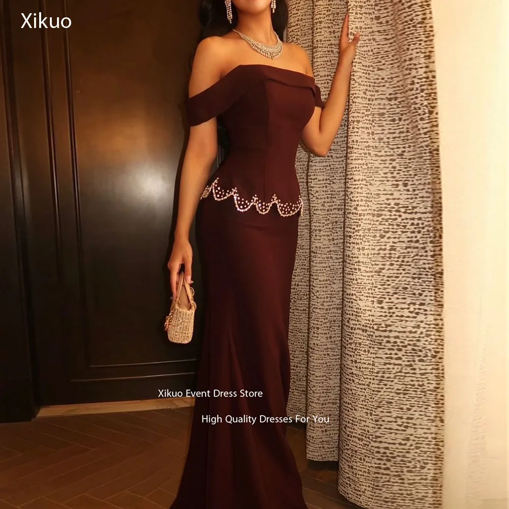 

Xikuo Crystal Burgundy Evening Dresses Off Shoulder Robe Cocktail Femmes Glamorous Abendkleider Dubai Prom Dresses Customized