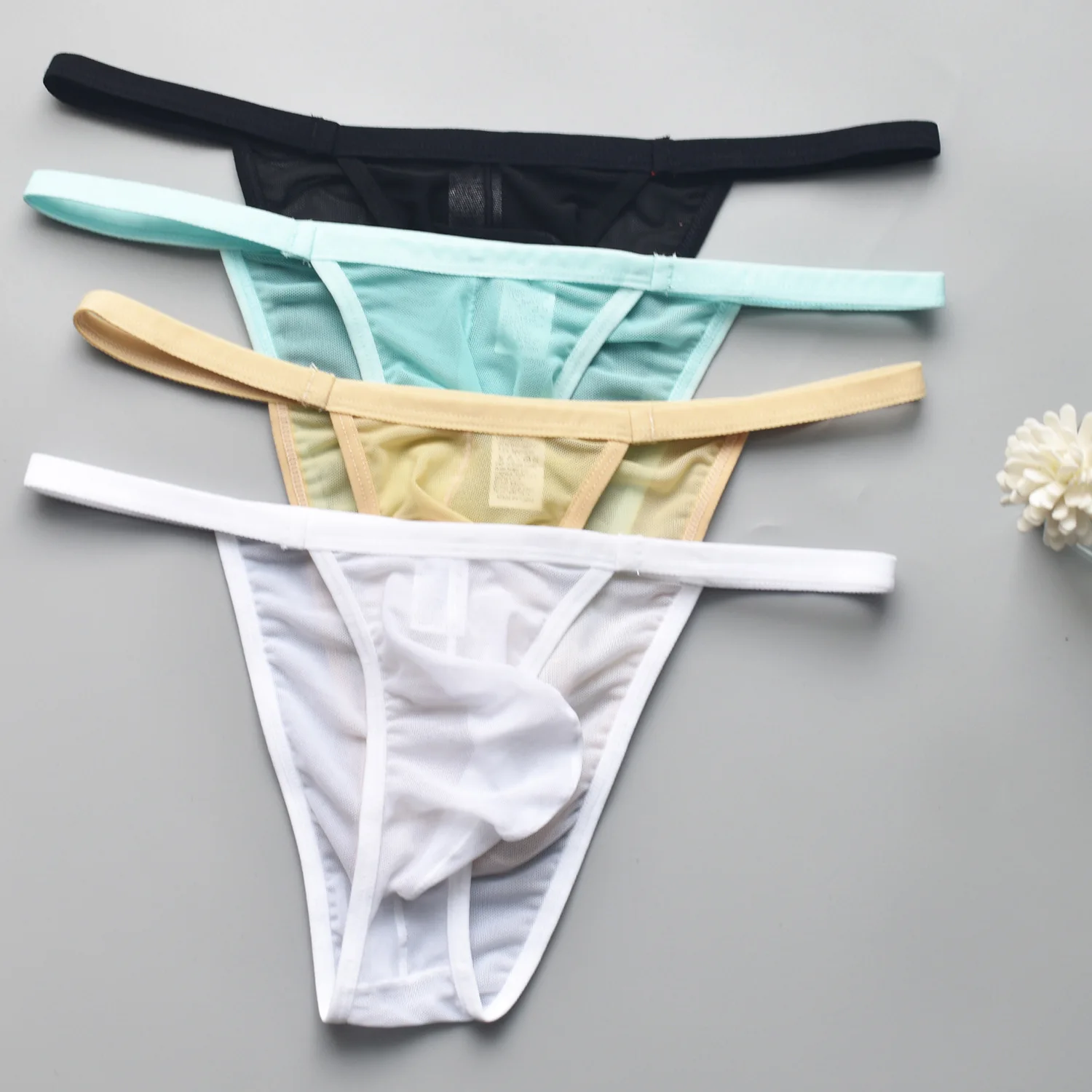 

EUR Size Transparent Underwear See Through Sexy Briefs Mens Ice Silk Mesh Panties Breathable Elastic U Bulge Pouch Underpants