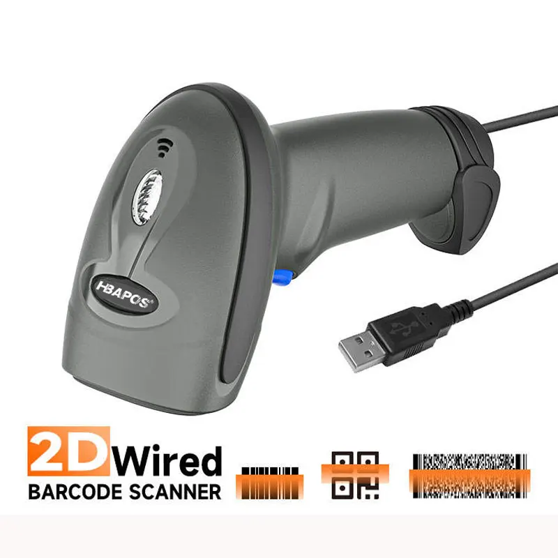 Handheld USB QR Barcode Scanner Wired Automatic 1D 2D Image Bar Code Reader for Store, Supermarket