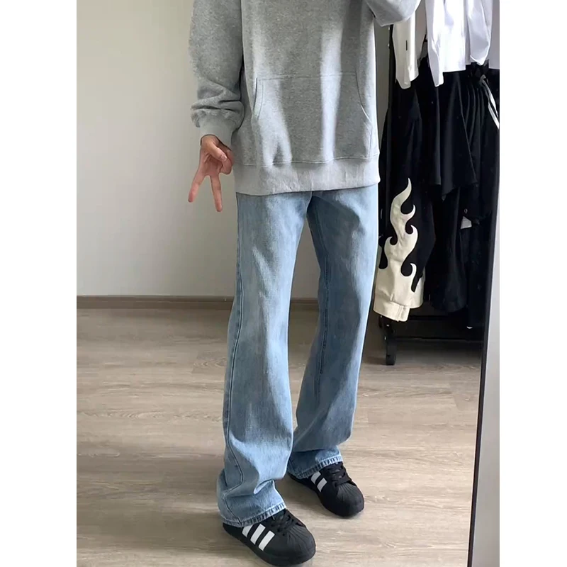 

Slim Fit Light Blue Jeans Men's Cleanfit American Vibe Slimming Pants Micro Flared Straight Leg Jeans Youth Trend Autumn Season