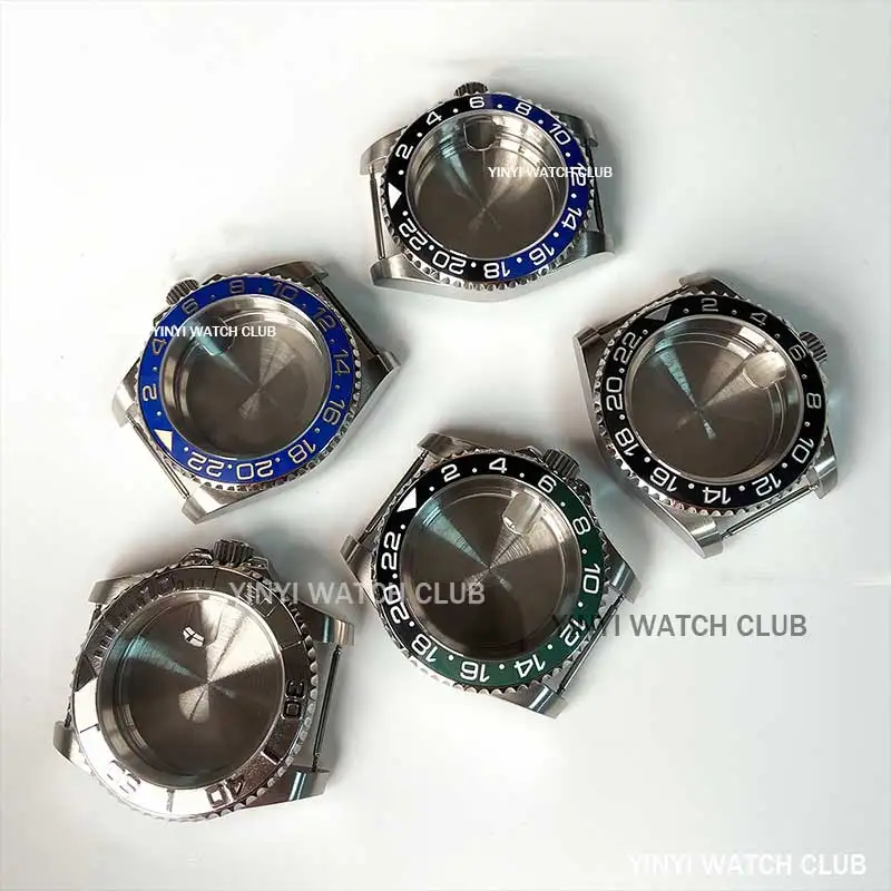 

40mm Silver SUB GMT Watch Case Sapphire Crysta GMT Bezel Fit NH35 NH36 Miyota 8215 8200 Mingzhu dg2813 dg3804 ETA2836 Movements