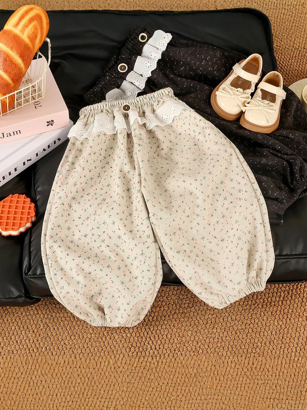 MILANCEL Children Pants 1-7T Floral Lace Girl Pants Fleece Padded Boys Casual Pants Children Sweatpants Warm Kids Trousers