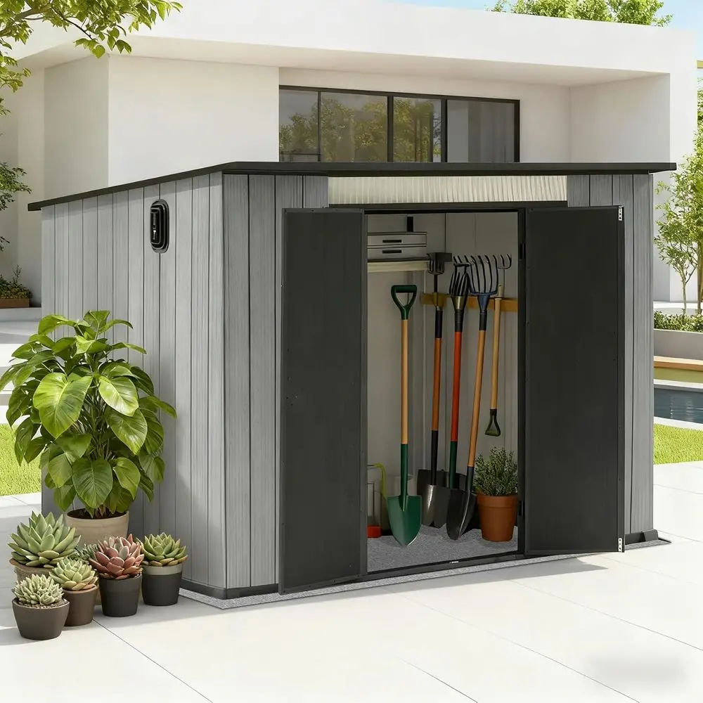 

6x9FT Outdoor Plastic Storage Shed with Carpet for Garden Tools, Bikes, and Lawn Mowers