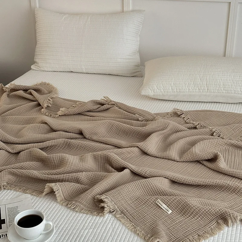 Thicken Warmgauze Blanket  Tassels Super Soft Queen Blanket Single Double Size Cozy Skin-friendly Multifunctional Nap Blanket