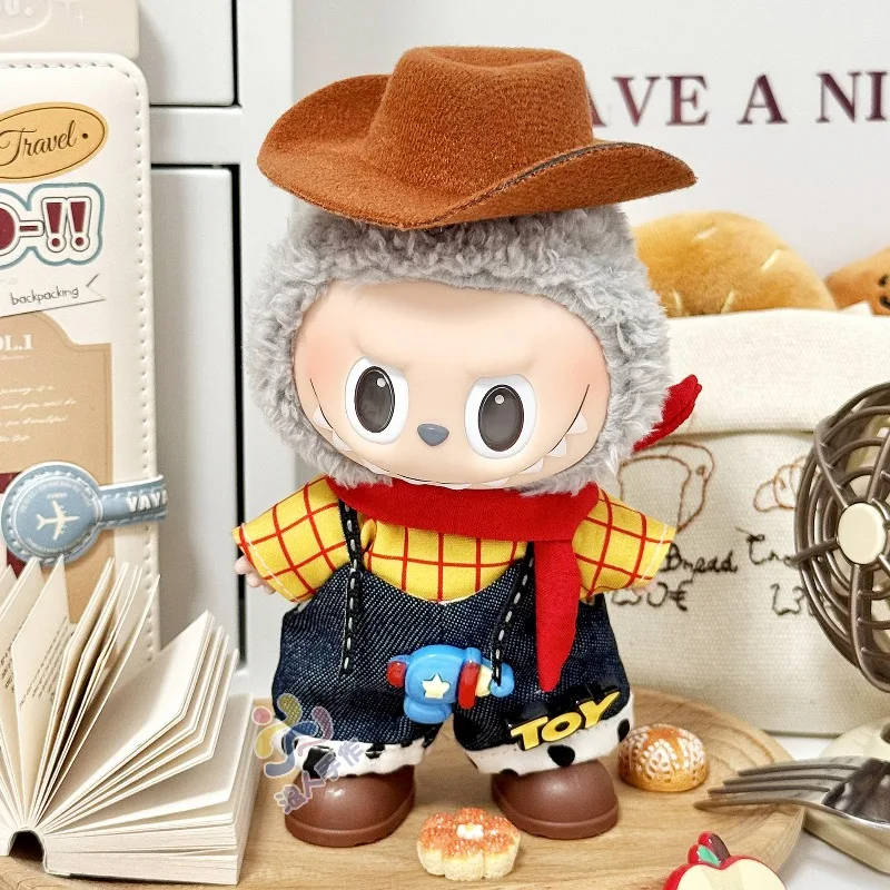 

Cartoon Labubu Doll Clothes West Cowboy Outfit with Cowboy Hat Mini Plush Doll Clothing Fashion Doll Accessories Gift