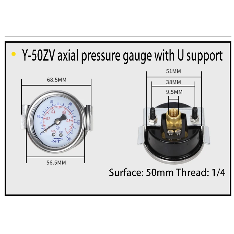 Pneumatisches Luftdruck-Y-40 50 60ZU Axial-SFF-Manometer mit Halterungsmontage – Detail 5