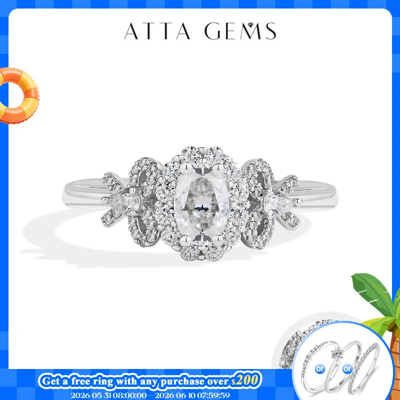 ATTAGEMS Luxury Moissanite Rings Oval Cut 925 Sterling Silver Ring Women Bow Design For Engagement Wedding FineJewelry Certified