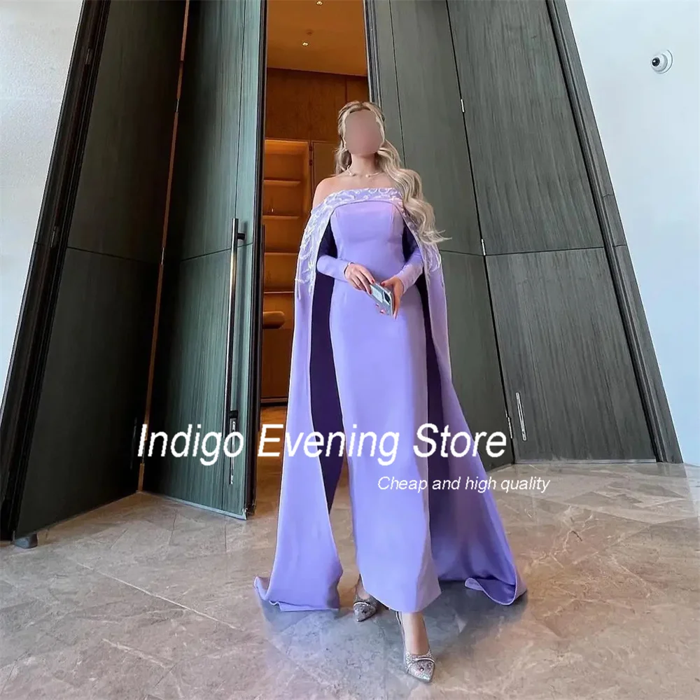 Indigo Prom Dress Mermaid Off The Shoulder Lace Long Sleeve Open Back Split Satin Elegant Evening Gowns For Women 2024فساتين الس