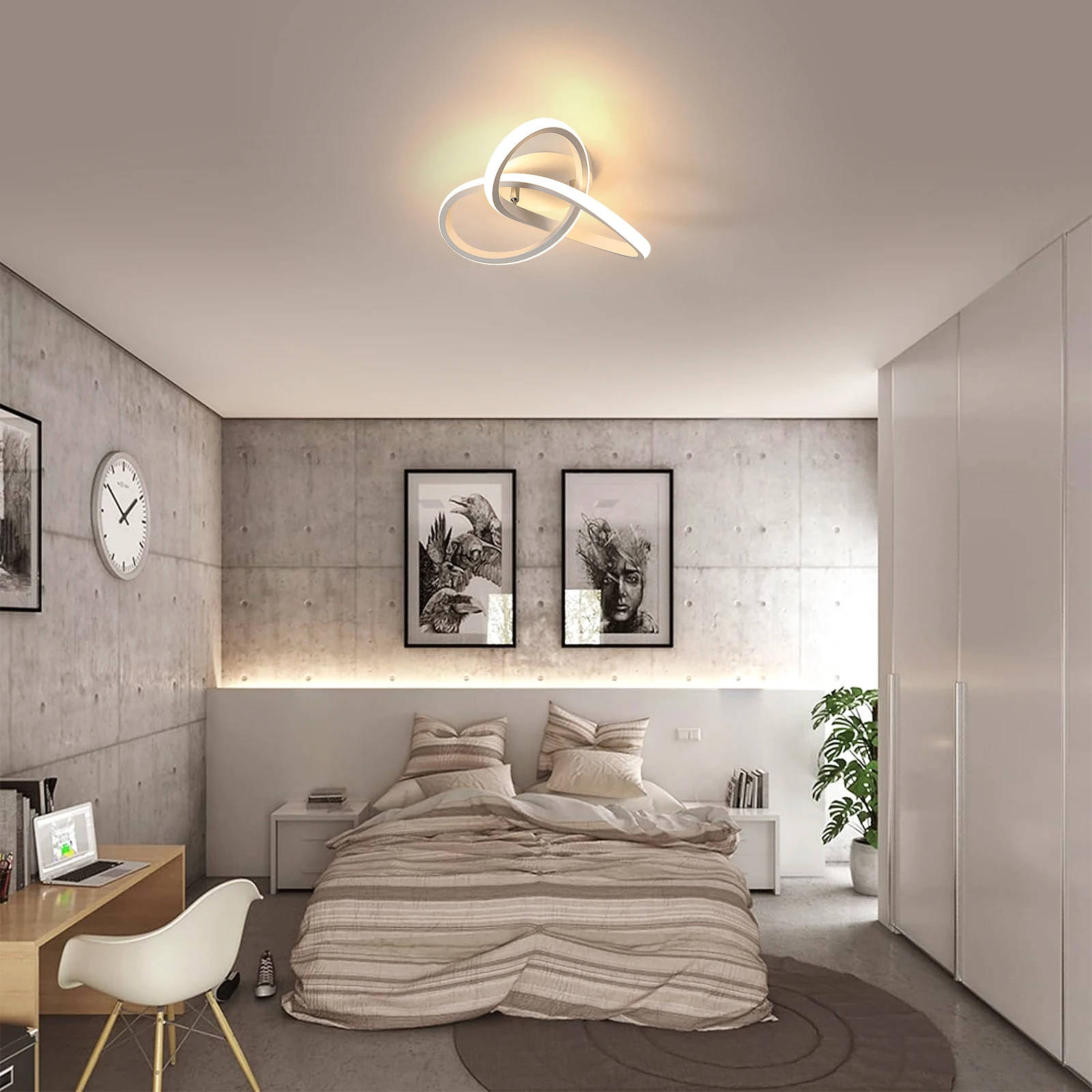 Modern LED Ceiling Light 22W Flush Mount Ceiling Lighting Fixtures 3000K Warm White Light Spiral Design Close to Ceiling Light