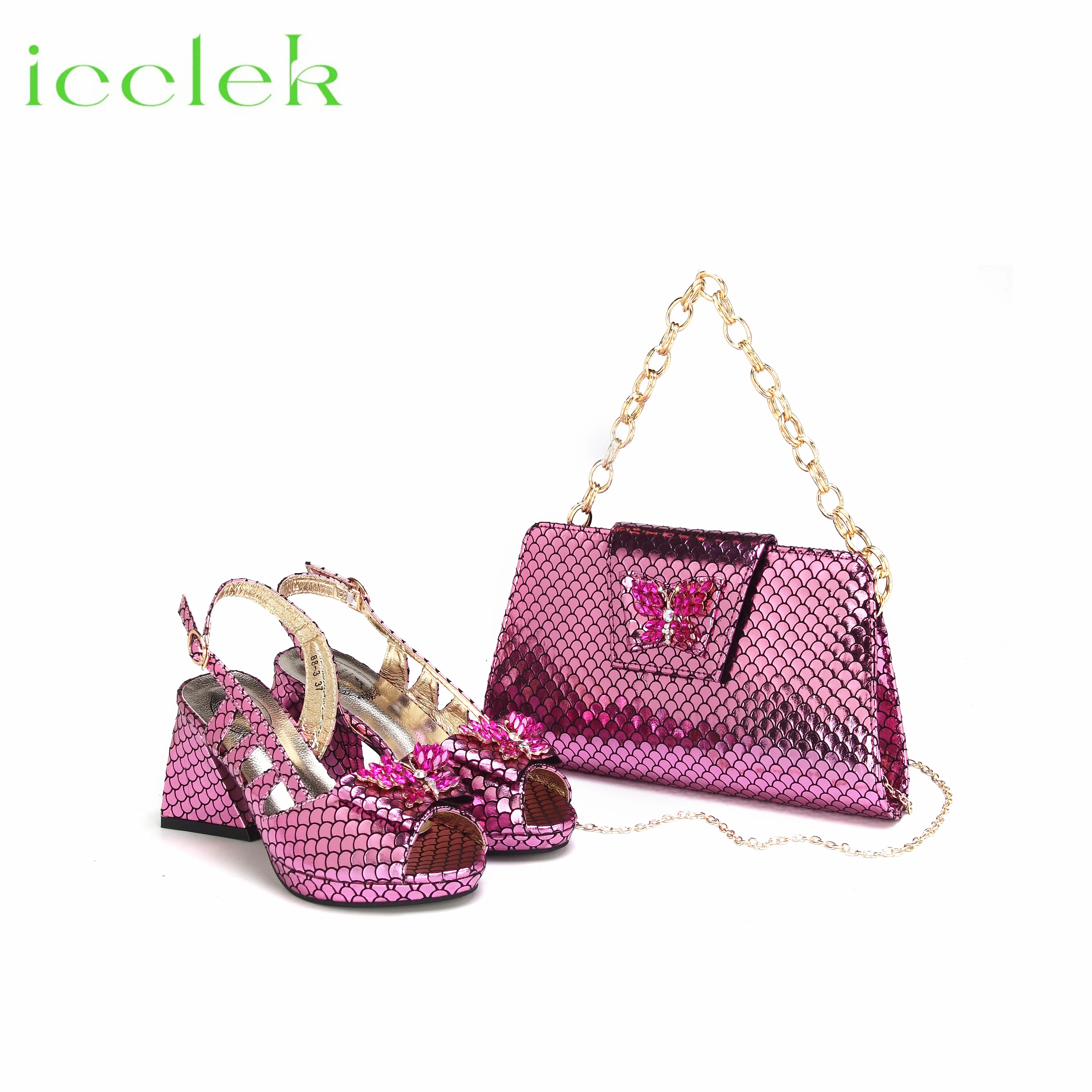 

2024 High Quality Hollow Design Peep Toe Shoes Matching Bag Set in Fuchsia Color For Nigerian Women Wedding Party