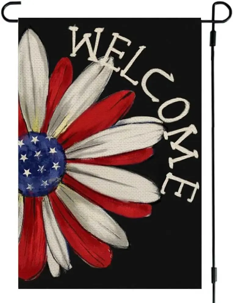 RABUSOFA 4th of July Patriotic Garden Flag 12x18 Inch Double Sided for Outside, Welcome American Daisy Memorial Day Independence