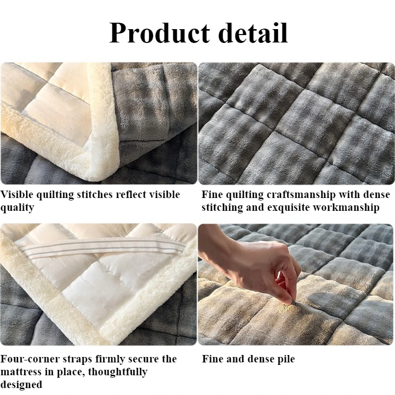 Picture 4: Milk Velvet Mattress Pad with Strap Solid Color Winter Warm Breathable Bedding Protector for Home Hotel Student Dormitory Матрас