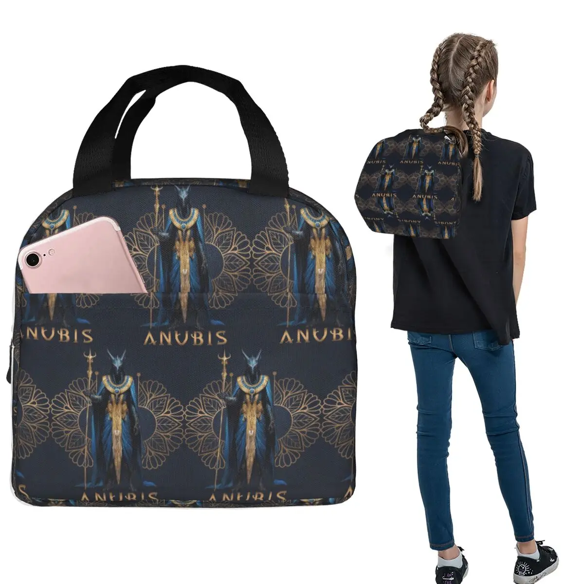 Anubis The Jackal-Headed God Of The Dead Egyptian God Insulated Lunch Bag for Women Children Food Boxes Thermal Lunch Box Tote