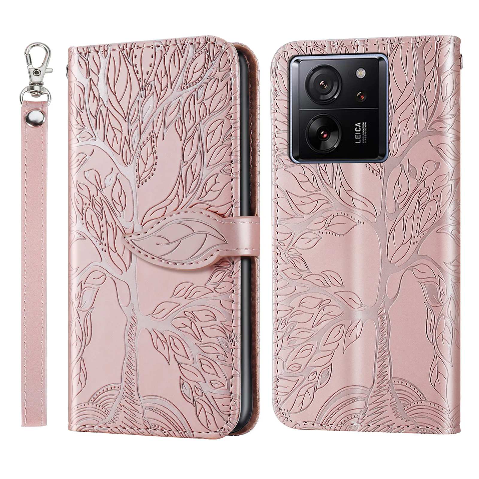 

For Xiaomi 13T case, Tree of Life leather case with card slot, clamshell leather case