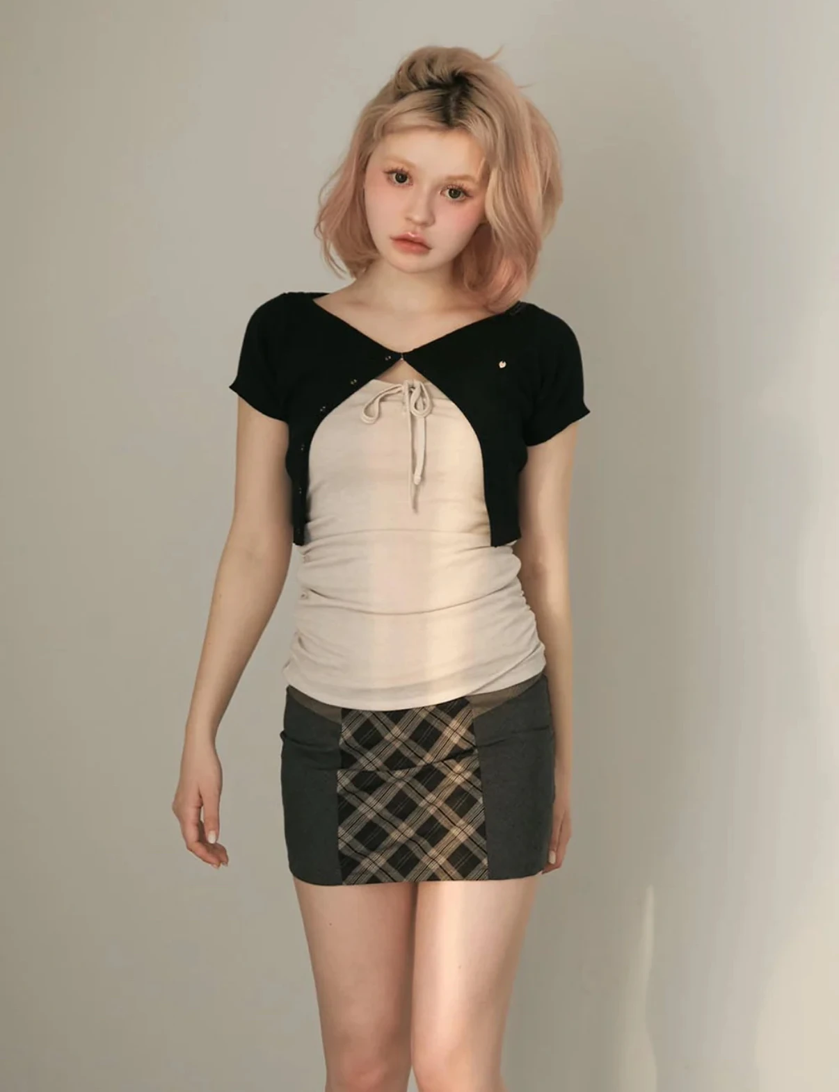 

Japanese Wind Sweet Spring Summer Short Sleeve Knitted Cardigans Coat Solid Color Folds Sleeveless Slim Camisole Top Lady Sets