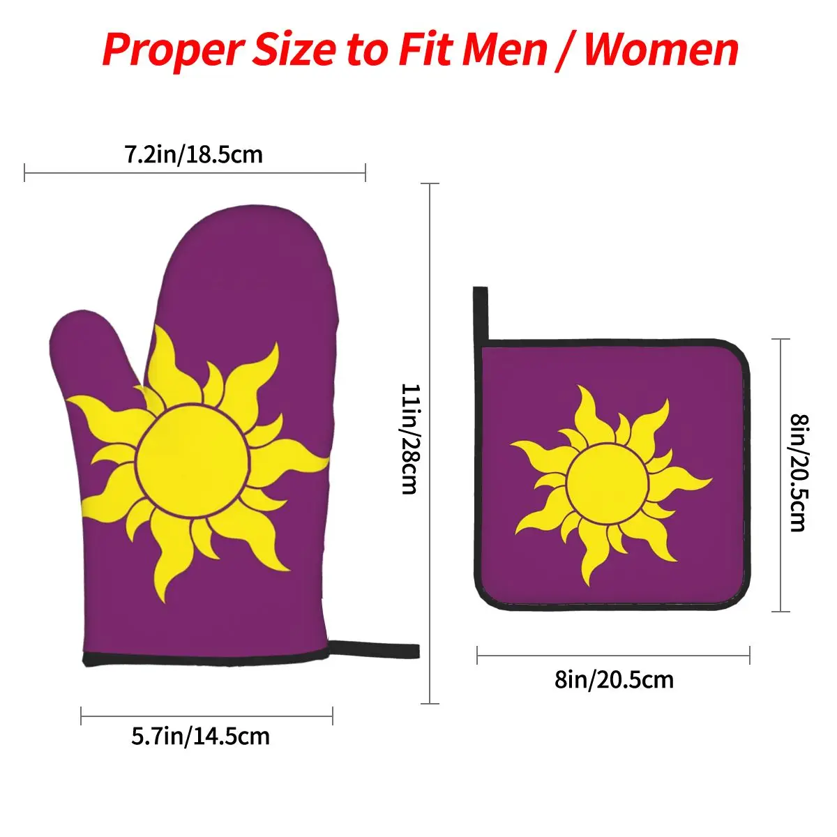 Rapunzel Sun Oven Mitts and Pot Holder Sets of 4 for Baking Kitchen Cooking Grilling Resistant Non-Slip Gloves