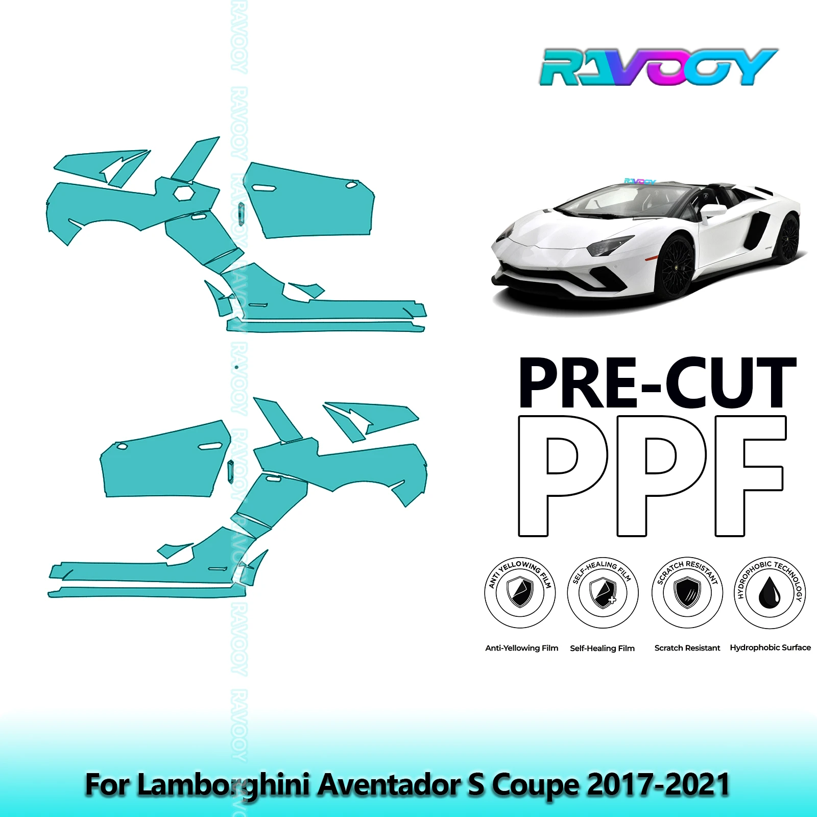 

For Lamborghini Aventador S Coupe 2017-2021 8.5mil Clear Matte Pre-Cut PPF Door & A/B Pillar Kit TPU Paint Protection Film Set