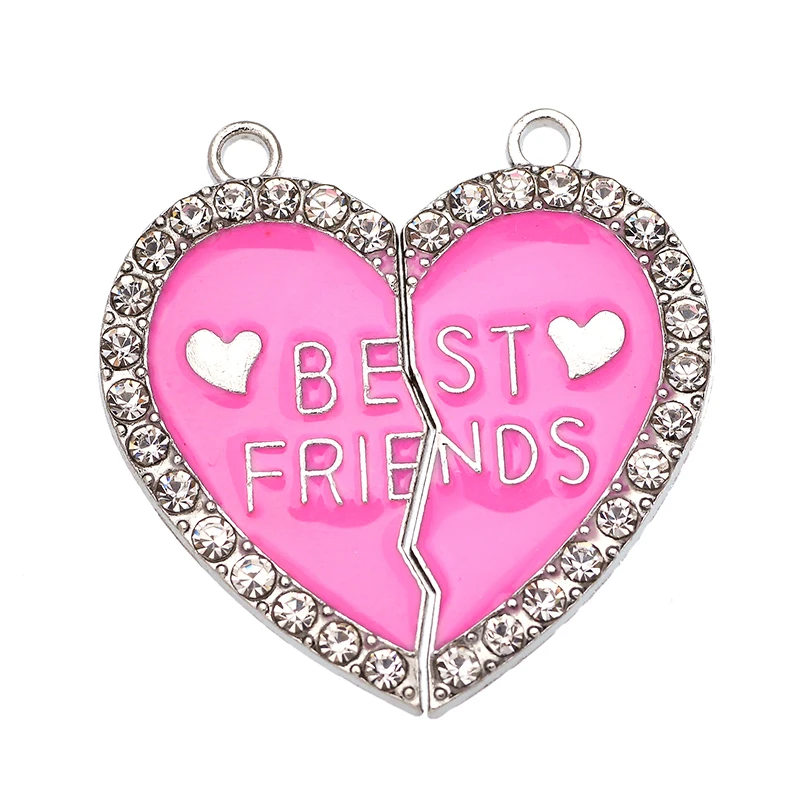 3 Pairs Sweet Enamel Color Love Best Friend Letter Charm Charm for Jewelry Making Couple Necklace Keychain Handmade Accessories