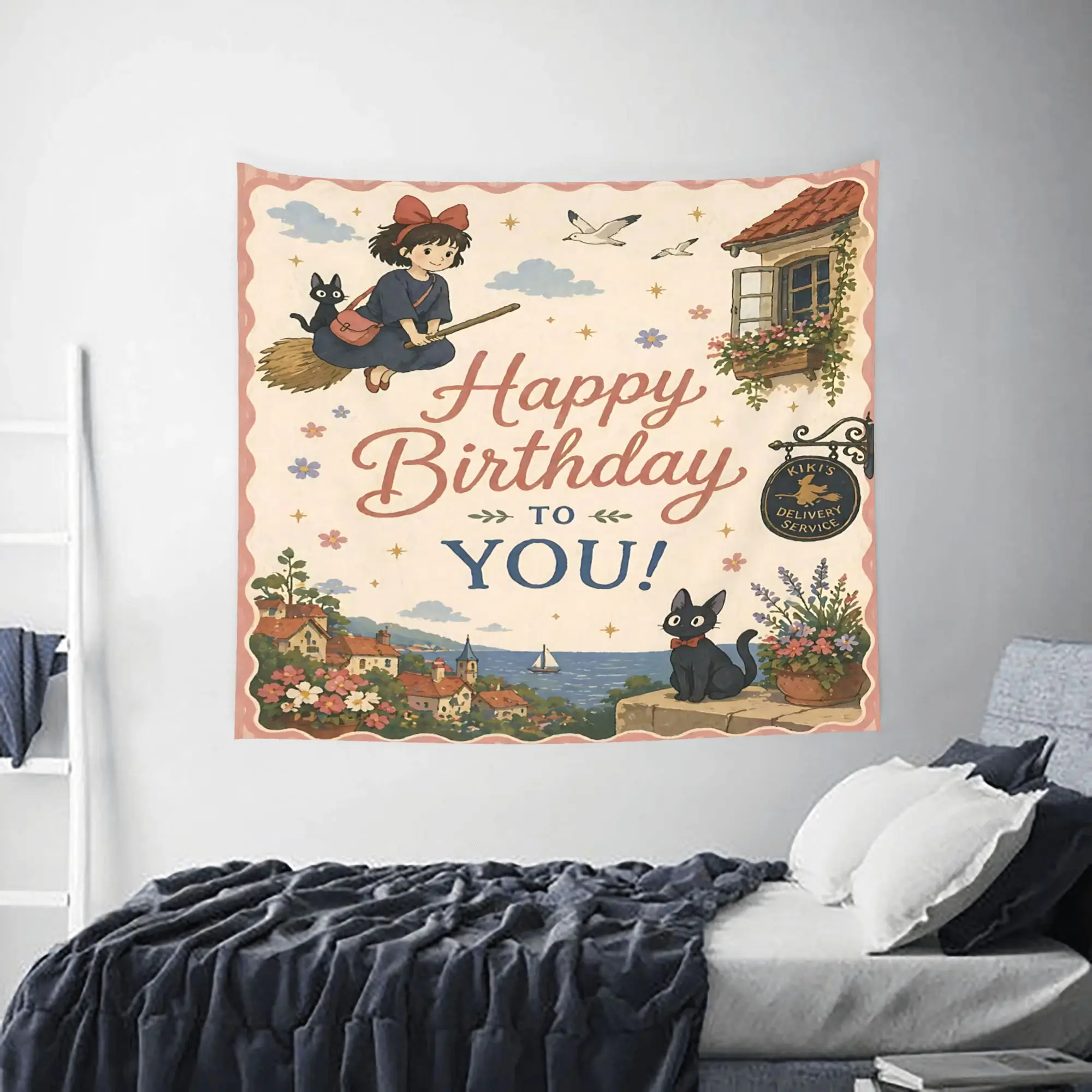 Customized Anime Kiki’s Delivery Service cutecore Tapestry Bedroom Decoration  Wall Hanging Blanket Tapestry Cool Stuff For Room