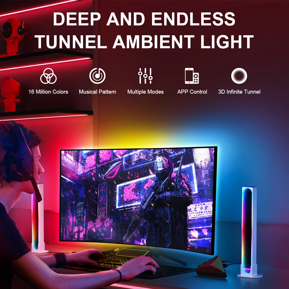 Ambience LED RGB light Intelligent APP Control atmosphere light Compute Pickup Lamp Gaming Game Smart light desktop decoration