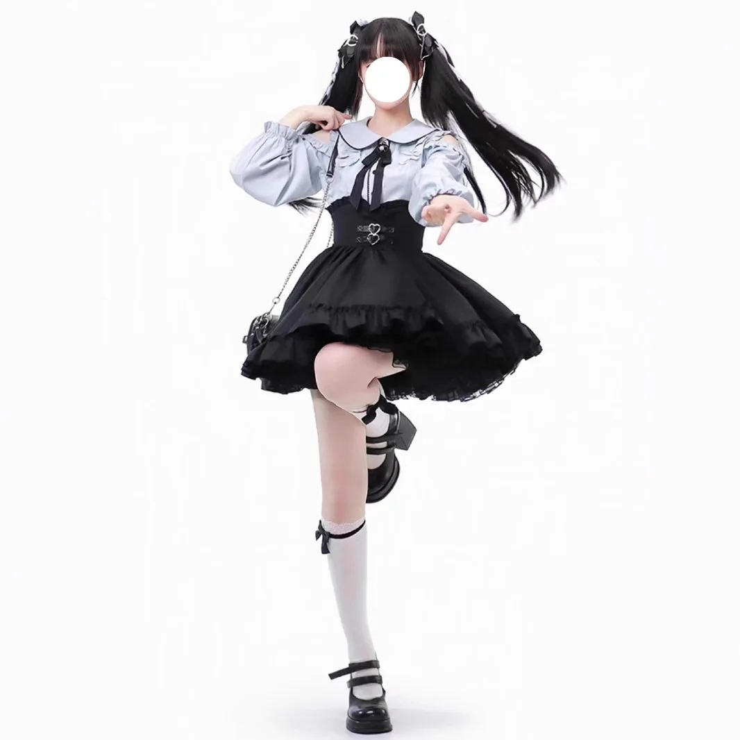 

Petite Doll Collar Set Sweet Off Shoulder Blouse Set Cinched Waist Mini Skirt Set Autumn Cute Casual Chic Outfit For Women