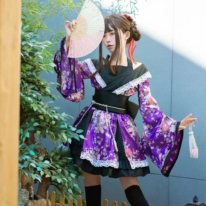 Disfraz de Lolita japonés tradicional para mujer, vestido Kimono de Anime, Sakura Girl, Haori, traje de escenario para fiesta