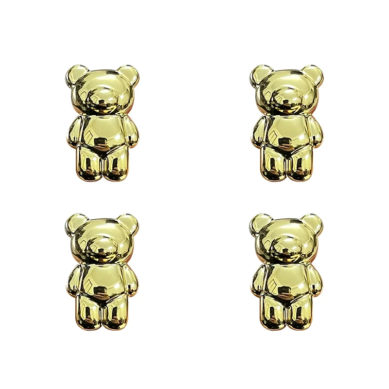 4Pcs New Original Fashion Golden Silver Badges Shoe Pins DIY Parts Cute Cartoon Bear Shoe Charm Decorations For Clogs Accessory