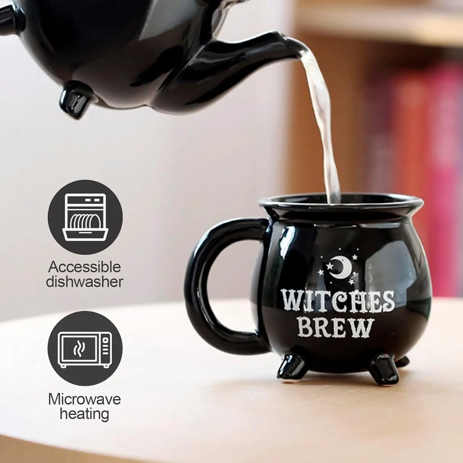 1pc Witches Brew Cauldron Coffee Cups 11.8oz Ceramic Coffee Cup Large Cauldron Coffee Mugs Black Ceramic Drinkware Decoration