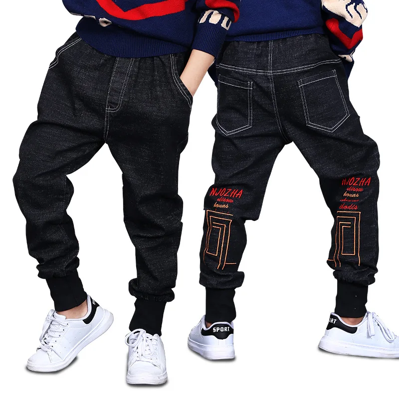 High-Quality Boys' Jeans Children Elastic Waist Denim Reinforced Knees Trousers Teenage Machine Washable Perfect for Daily Wear