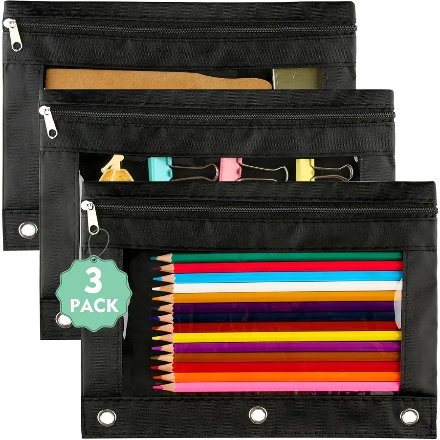 Peil Pouch for 3 Ring Binder: 3 Pack Clear Peil Pouch with Smooth Zipper Large Capacity Binder Pouch Cute School Office Organiz